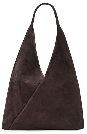 Caspar große Damen Wildleder Schultertasche Hobo Bag Shopper Tasche aus samtweichem Veloursleder - PREMIUM LINE - Modell No.863 - Made in Italy, Farbe:dunkelbraun