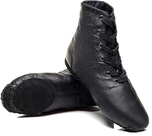 Hiuzylqx Jazzdansskor för kvinnor, herr, läder, snörning, moderna dansskor, gummi och mocka, delad sula, scenskor,Black,36 EU