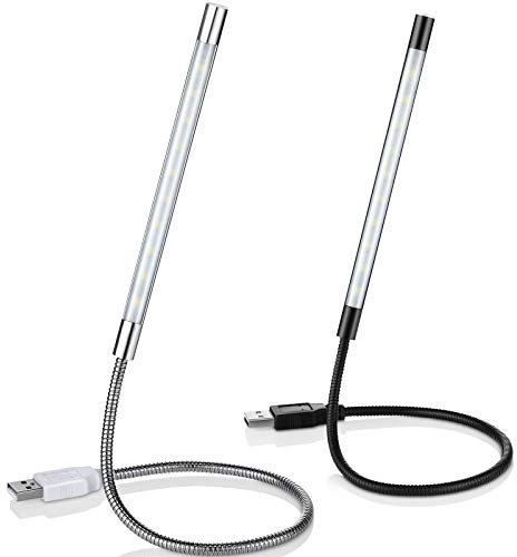 Weewooday 2 Lampada LED USB Luce Lettura Flessibile Dimmerabile di Bastone Flessibile Luce Pc a Tocca Interruttore a Collo Luci USB per Tastiera Laptop Libro Computer Letto(Nero, Argento)