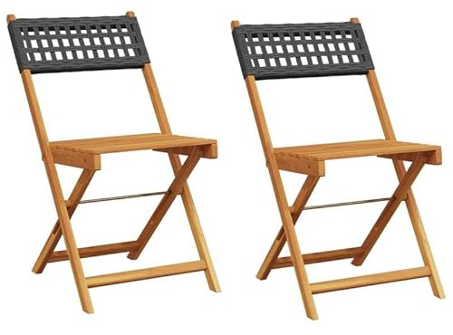 Eleganz Juego de 2 sillas de bistró, color negro, madera de acacia maciza con acabado al óleo y ratán sintético, muebles de jardín duraderos para terraza, balcón o jardín