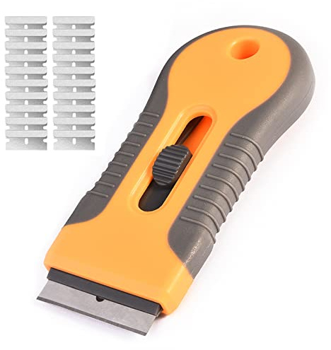 Razor Blade Scraper, 1 Pack Plastic Retractable Glass Scraper with 20 Pcs Extra Razor Blades, Windshield Sticker Remover for Windows Metal Vinyl Car Glue