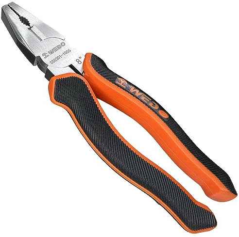 WEDO Kombinationszange mit Schneider,Edelstahl Kraft-Kombizange,Abisolierzange,Länge 200mm (8 Zoll),korrosionsbeständig,stoßdämpfendem Griff,Drahtcrimper,Universalzange,Seitenschneider