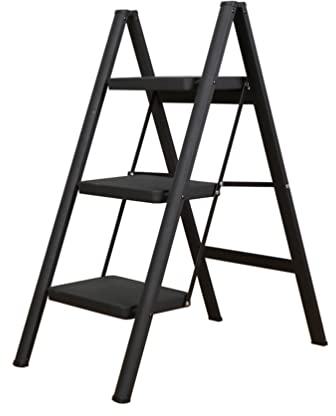 BAOYOUNI Escabeau Pliable à 3 Marches Échelle Domestique Antidérapante Escabot Portable Léger avec 20cm Pédale Large, Max Capacité 150 kg, pour Maison, Bureau, Cuisine, Garage, Noir