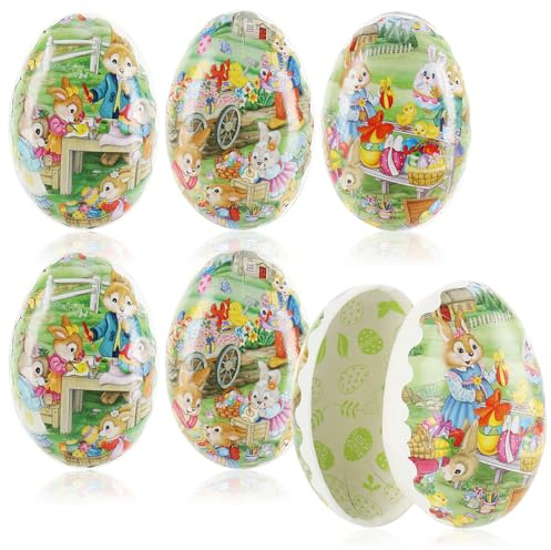 com-four® 6x Uova di Pasqua da riempire - Uova colorate per Pasqua - Uova di Pasqua con tradizionali motivi pasquali da nascondere e regalare
