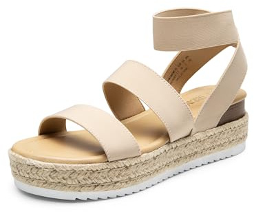 DREAM PAIRS Womens Dressy Platform Sandals | Stretchy snug straps, espadrille thick platform, textured TPR anti-slip outsole