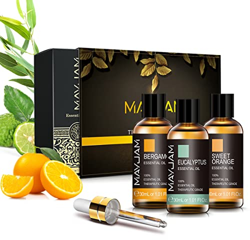 MAYJAM Ätherische Öle Set 3 * 30ml Bergamotte Eukalyptus Süße Orange Ätherische Öle, Aromatherapie Ätherisches Öl Geschenk Set für Diffusor, Luftbefeuchter