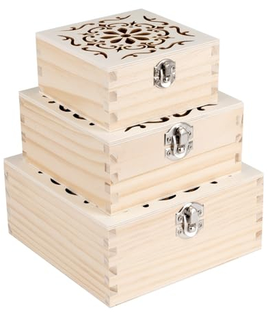 Ideen mit Herz Scatole decorative in legno | Vintage | Scatola di legno con ornamento | Cofanetto | Fai da te | Decorazione | Scatola dei ricordi | Scatola portaoggetti e organizzazione | Quadrata | 3