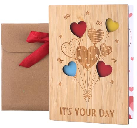 WINKIO Geburtstagskarte Holz, Hochzeitskarte aus Bambus mit Umschlag, Kreative GrußKarte, Valentinstag Karte, Geschenk für Frau MäNner Freundin Familie - IT'S YOUR DAY