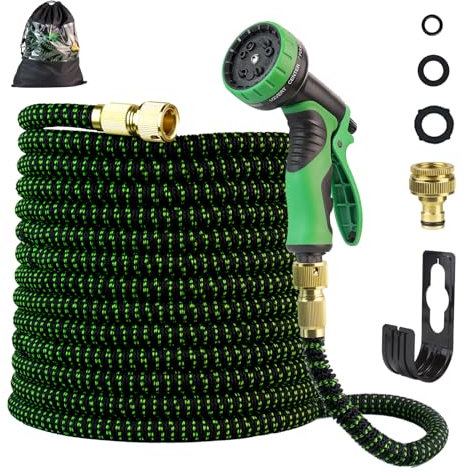 Manguera Extensible Jardín 15 Metros - Mangueras de Jardin Flexible con Pistola Riego 10 Funciones 3/4 y 1/2 Conector mangueras extensibles jardin para Jardineria Limpieza Césped de Coches