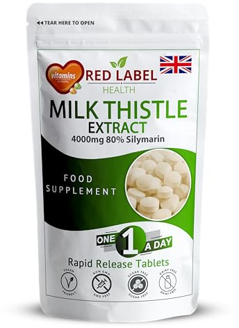 Red Label Health Milk Thistle 365 Tablets 4000mg High Strength Silymarin Extract Vegan Made in The UK