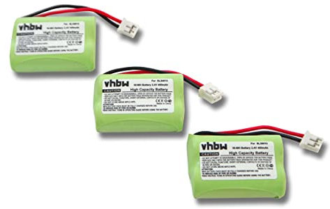 vhbw 3x batteria compatibile con Audioline DECT 7800 Mikro, 7500 Plus telefono fisso cordless (400mAh, 2,4V, NiMH) verde