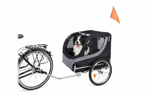 remorque Velo Chien - Flamingo Tybalt Noir - A:76 cm B:57 cm C:65,5 cm D:130 cm - Polyester et Acier - Pliable - avec Housse de Pluie - Aussi pour E-Bike - Charge Max 30 kg - 2 Sangles de sécurité