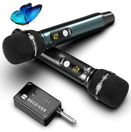 ECHOMUSSY Wireless Microphones, Professional UHF Dual Microphone with 240 ft Effective Range, 3ms Transmission Rate, Studio Grade Sound Pick Up Mic Head, Metal Body, Microphone Wireless for Singing