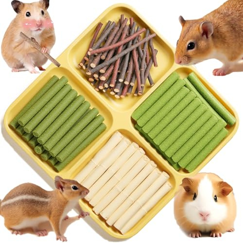NSWXZDS Rabbit Toys 142g/5.0oz Bunny Chew Treats Timothy Hay Sweet Bamboo Snack Guinea Pig Molar Branch Toy Apple Stick Alfalfa Food for Cleaning Teeth Grinding Dental for Hamster Squirrel Chinchilla