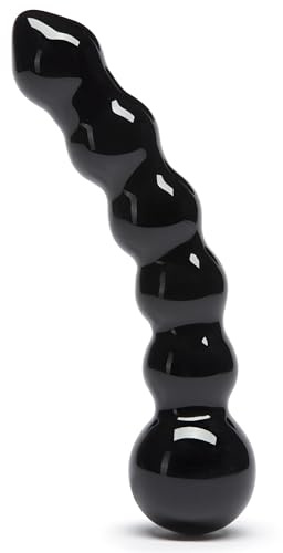 Lovehoney Sensual Glass Dildo | 7 inch Large Beaded Dildo Couples Sex Tool | Long Anal Toy for Temperature Play | Curved Penis G Spot & Prostate Massager Adult Sex Toys for Women & Men | Black