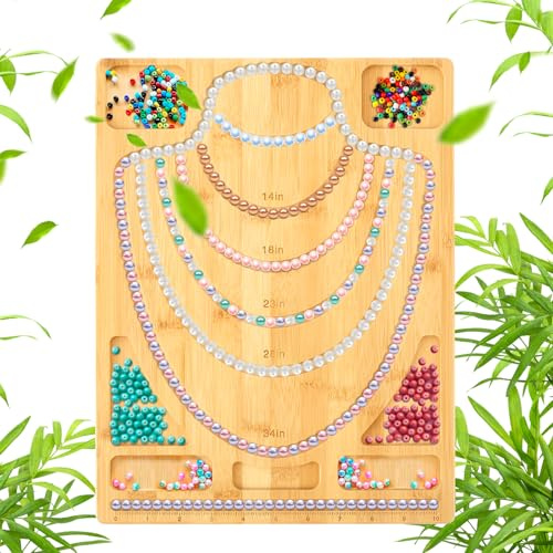 Alongen Bead Design Board Bamboo Jewelry Making Mats Tray,Practical Bracelet Bead Board with Scale Jewelry Measuring for Bracelets and Necklaces Making DIY Design