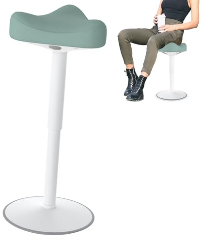 Suusolny Taburete ergonómico con efecto oscilante triangular de oficina, taburete de pie, taburete de trabajo, antideslizante, ayuda de pie ergonómico, altura ajustable de 57 a 82 cm, verde