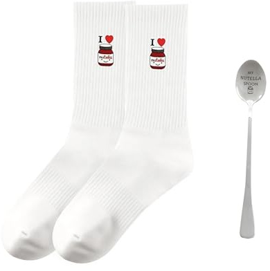 Ourdort Lot de 2 Cadeaux Personnalisés, Cuillères Personnalisées en Acier Inoxydable, Chaussettes avec Motif, Cuillères Gravées, Cadeaux pour Une Dent Sucrée