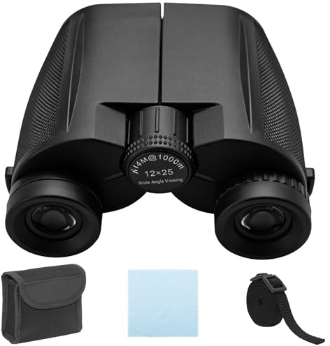 TETEWEVER Fernglas Klein, 12 × 25 Fernglas Erwachsene Faltbar Binoculars Feldstecher Ferngläser mit Tragetasche und Tragegurt Opernglas, für Vogelbeobachtung Konzerte Wandern Outdoor (Schwarz)