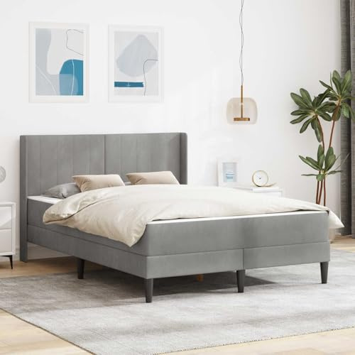 Holepyr Sängram med madrass ljusgrå 140 x 200 cm sammet, rullmadrass med överdrag, vändmadrass för sovrum, gästrum och semesterlägenhet