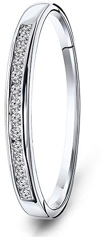 MIORE anillo de compromiso para mujer con diamantes brillantes de 0,10 quilates en oro blanco 18 K 750 anillo eternidad