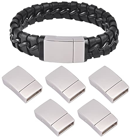 UNICRAFTALE 5 Sätze Rechteck Magnetverschluss Edelstahl Magnetschnalle Leder Verschluss Endverschluss Für Armband Schmuck Machen 20x12x5mm Loch 2.5x10mm