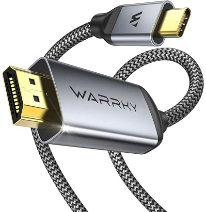 WARRKY USB C to HDMI Cable 4K 60Hz[Anti-Interference, Gold-Plated Plugs] Aluminum HDR Type-C to HDMI 2.0 Cord, Thunderbolt 3/4/5 Compatible for iPhone 15/16 Series, MacBook, iMac, iPad Pro, Galaxy-6ft