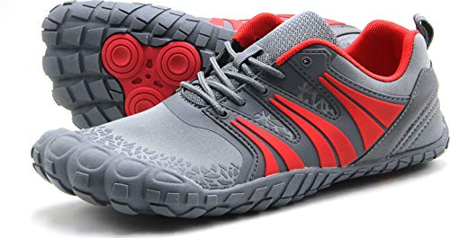 Oranginer Men's Flexbile Barefoot Inspired Running Shoes Wide Toe Box Minimalist Shoes Breathable Outdoot Workout Shoes Cushioning Trail Running Sneakers Gray/Red Size 12