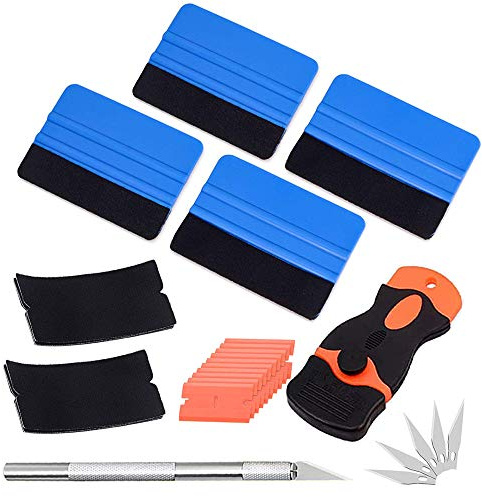 Aiqeer 4 Piezas Raspador de Borde de Fieltro y 4 Piezas Tela Fieltro de Repuesto, Cuchillo Artesanal y 5 Piezas Hojas de Repuesto, Raspador de Cuchilla de Afeitar y 10 Piezas Cuchillas de Plástico