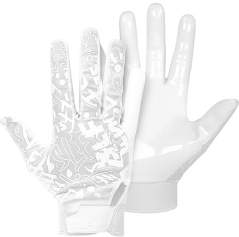 SLEEFS Youth Football Gloves for Boys and Girls, White Sticky Receiver Flag Football Gloves for Youth, Adult Men or Women, Stretch Fit, No Slip, Perfect Grip, Machine Washable, Medium