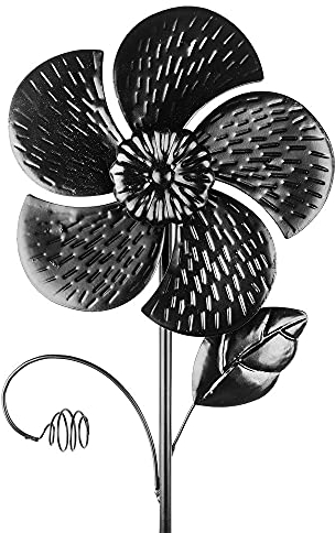 Ideen mit Herz Moulin à vent en métal - Pour le jardin - Noir - Carillon à vent - Décoration de jardin - Idéal pour peindre et décorer (Design 6 - Diamètre 18 cm - Hauteur 50 cm)