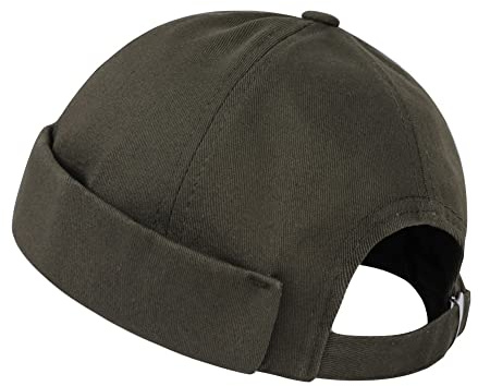 Gorros de hombre Docker Cap Gorros Skullcap Beanie Worker Sailor Cap sin ala Gorra Rolled Cuff Retro Fashion Brimless Hat con ajustable, Classic-Dark green, Talla única