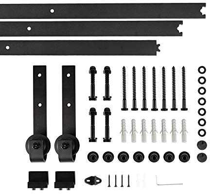 XUANYU Kit de Porte Coulissante de Grange 300 cm/9,8 FT - Système de Rail Avec 2 Roulettes - Noir (Classique)