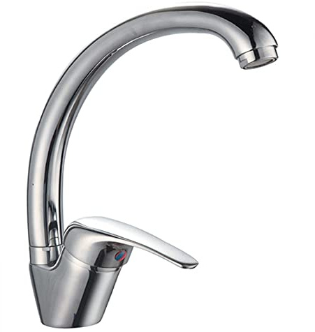 Grifo mezclador fregadero cocina lavandería con caño curvo color cromo con aireador y kit de accesorios para montaje