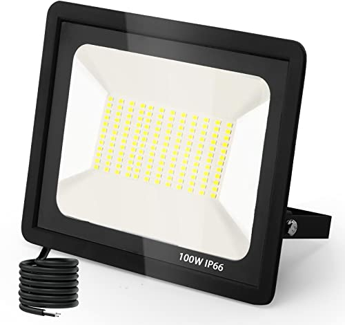 100W LED Strahler Außen IP66 Wasserfest LED Strahler, Superhell 10000LM Fluter Flutlicht 6500K Kaltweiß, Scheinwerfer Aussenstrahler für Gärten, Innenhöfe, Garage, Hotel