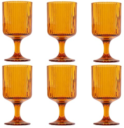 KEDEA Lot de 6 verres à eau effet brillants, verres à vin rouge élégants, lavables au lave-vaisselle, verres en pâte, couleur multicolore, collection Charleston, verres à eau, couleur jaune ambre