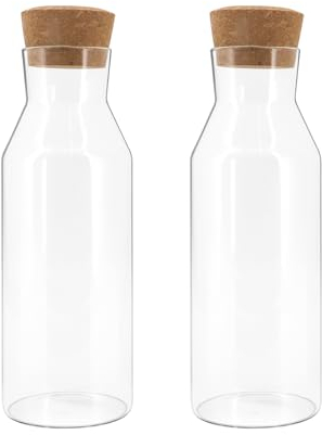 CheurYae Carafe en verre avec couvercle, 2 carafes à eau de 1,2 l avec couvercle en bois, carafe en verre avec couvercle pour boissons chaudes et froides, vin, lait, lait d'avoine, jus, poudre à