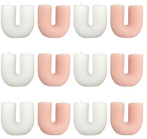 pajoma® Dekokerze, 12 Stück Weiß/Zartrosa - Hochwertige U-Form Kerze | 120g Wachsgewicht, ca. 5 Std. Brenndauer, 78 x 35 x 75 mm | Premium Wachskerze, Haushaltskerze, Formkerze