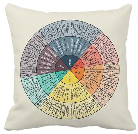 Wheel of Emotions Feelings Velvet Throw Pillow Covers Cozy Square Pillowcases Home Decor for Bed Couch Sofa Therapy Office Living Room Cushion Covers Counselor Physical Therapist Gifts 20x20