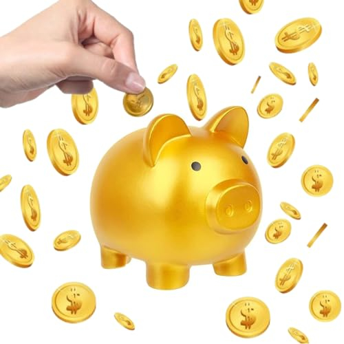 JJiaoLinin Salvadanaio Adorabile, Salvadanaio a Forma di Maiale, Infrangibile, Carino, Riutilizzabile, Titolari di Denaro per Ragazze e Ragazzi, Oro