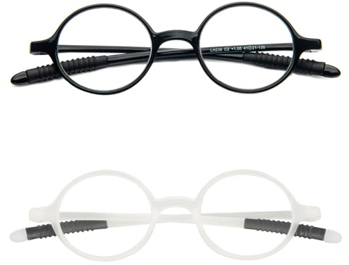 KoKoBin Lunette de Lecture Rétro pour Hommes et Femmes, Lunette de Lecture Ronde, Aide à la Vision, Lunette TR90 à Monture Complète, Lot de 2., 1/1.5/2/2.5/3/3.5