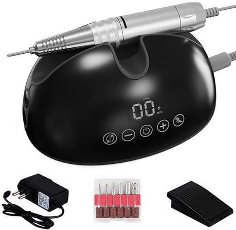 VOLTIX Fresa per Unghie Professionale 35000 Giri, Set Manicure Elettrico con Pedale e 6 Fresa, Lima Elettrica per Unghie in Gel e Acriliche, Nail Drill, Macchina Manicure e Pedicure