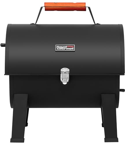 Royal Gourmet Barbecue portable au charbon de bois, barbecue de camping pour jardin, pique-nique, barbecue de table à charbon, barbecue pliable avec fermeture à pression et poignée en bois, noir