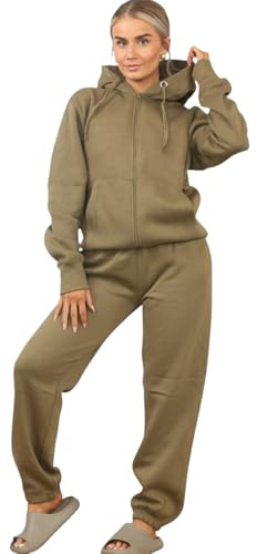 Aarhon J5fashion Women's Oversized Tracksuit, Zip-Up Hooded Track Top, Fit Jogger Suit Available in Sizes 8-16 (UK, Alpha, L, Regular, Regular, Khaki)