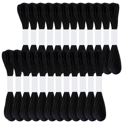 KEQAR Kit de fil à broder – 8 m, 6 brins, noir, 2 paquets de 12 pièces, idéal pour bracelets d’amitié et travaux de broderie