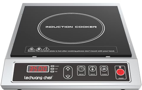 Lechuang Chef 3500W Ultra-thin Portable Induction Hob, Commercial Induction Cooker with Stainless Steel Body,10-level Power and Temperature Setting, 24-hours Timer