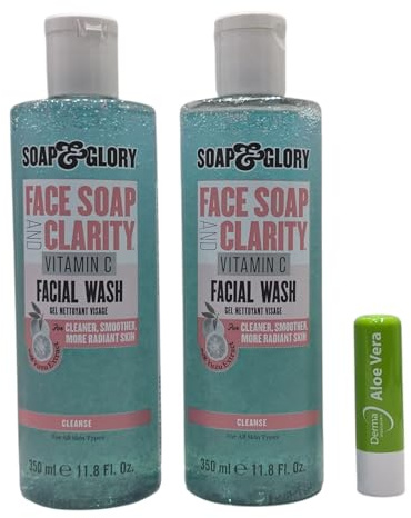 Glory Face Soap And Clarity Vitamin C Face Wash Skin Care Radiant,350ML Twin Pack With Free Aloe Vera Lip Balm
