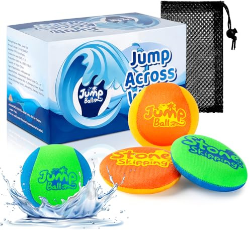LETREEN Water Stone Skipping Ball Set 4 Pack – Fun Pool Toys for Kids All Ages – Water Bouncing Skip Ball Toy for Boys & Girls – Best Games Gifts with Your Friends & Family (Playful Spirit)