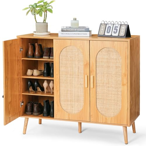 HOKEEPER Armoire à chaussures en bois, Meuble à chaussures étroit à double porte (87x40x100 cm), Schuhkipper pour jusqu'à 24 paires de chaussures, Commode à chaussures avec pieds en métal, Blanc