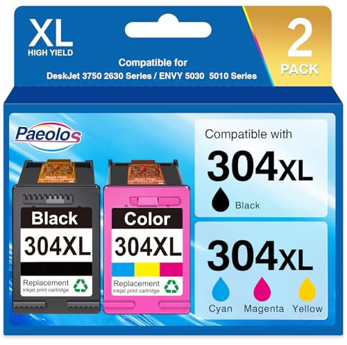Paeolos 304XL Patronen Wiederaufbereitet für 304 XL druckerpatronen Multipack für Deskjet 2630 2600 2620 3760 3750 3720 3762 3752 2632 HP Envy 5030 5010 5020 5032 5050 (1 Schwarz 1 Farbe)